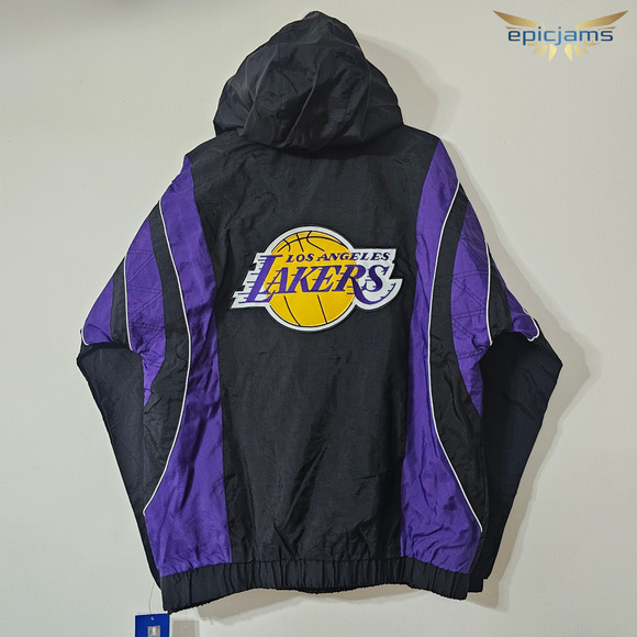 STARTER Los Angeles Lakers Mens Jacket Breakaway Black Hooded 1/4 Zip Size M - Picture 2 of 9